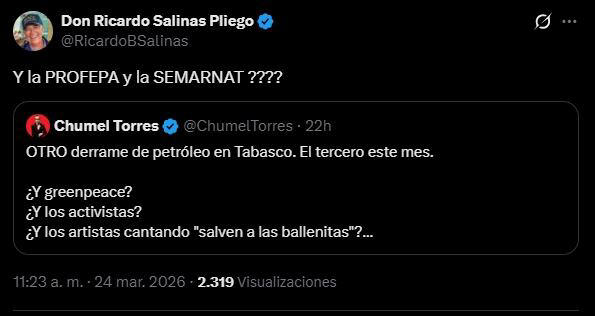Salinas Pliego reacciona a derrame de petróleo en Golfo de México. Foto: Captura de pantalla