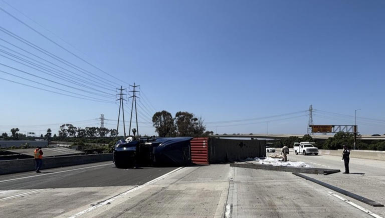 Big rig overturns on 91 Freeway near Gardena