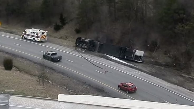Semi flips over on ramp from I-271 S to I-71 S in Medina County