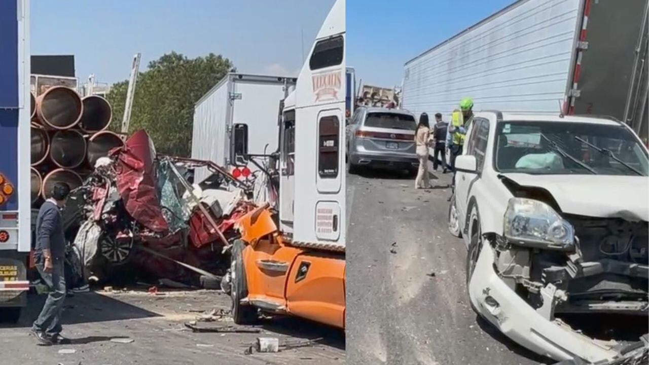 Tráiler no logra frenar y provoca brutal carambola en la México ...