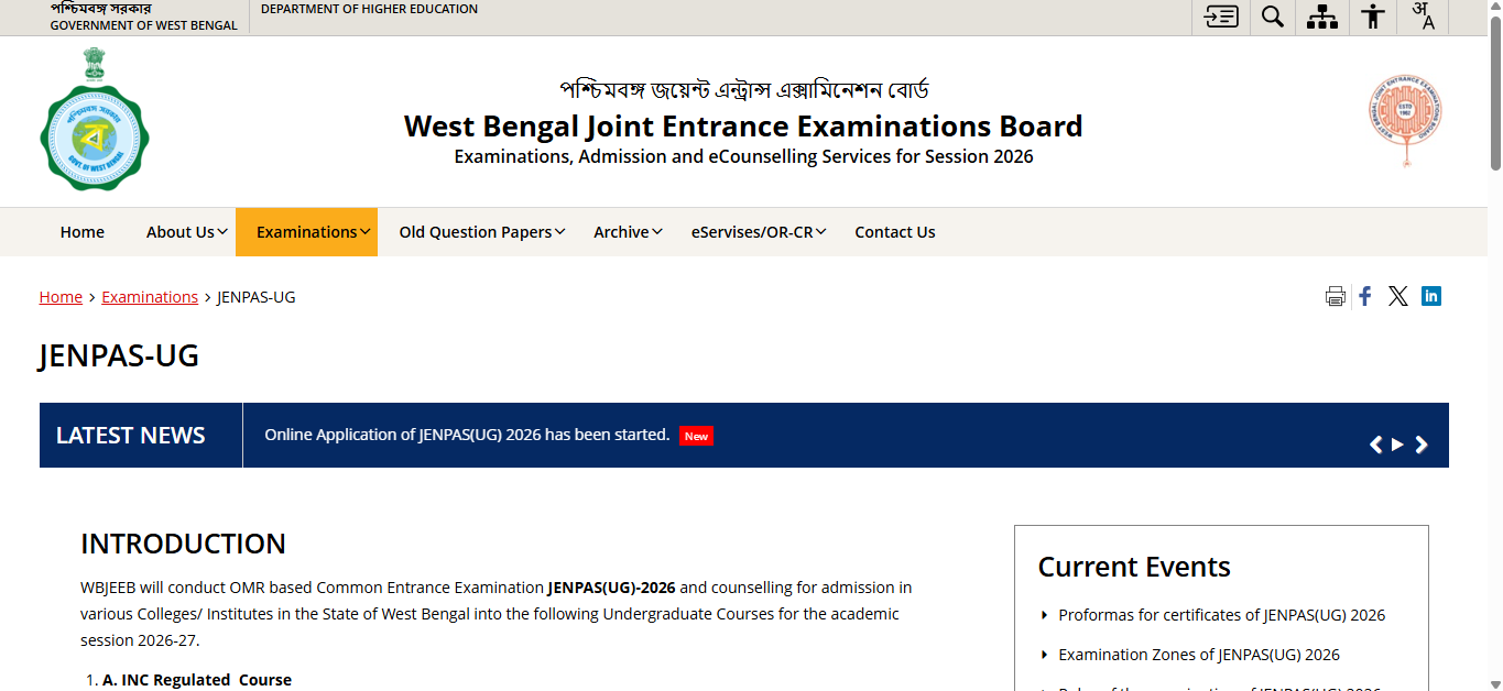 WBJEEB JENPAS UG 2026 registration begins at wbjeeb.nic.in: Direct link ...