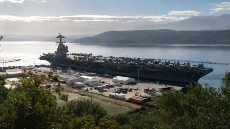 USS Gerald R Ford docks in Crete for maintenance after Red Sea fire