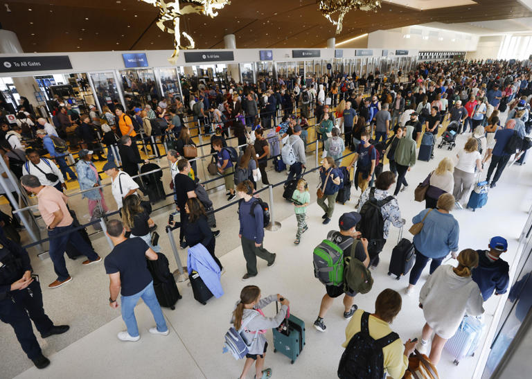 Airport security lines are ridiculously long. Check the wait time ...