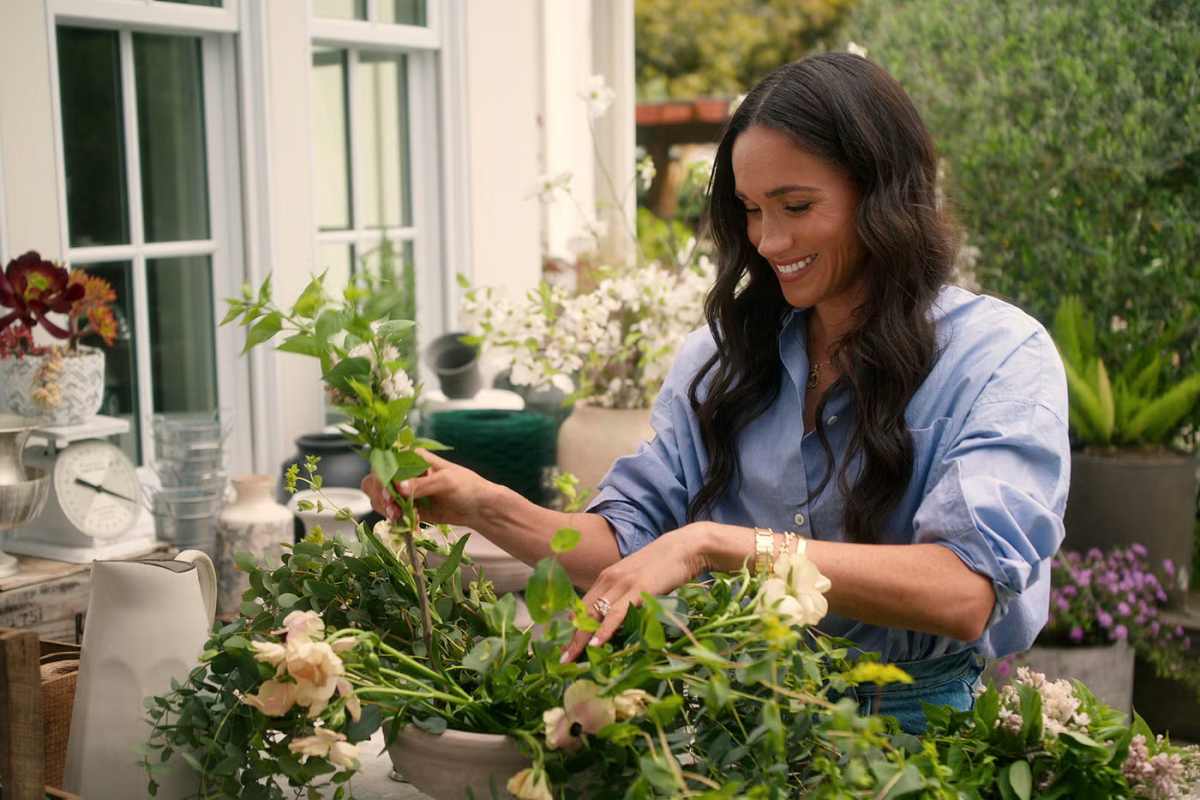 Meghan Markle is seen gardening during the filming of 'With Love, Meghan.' (Image Source: Netflix| With Love, Meghan)