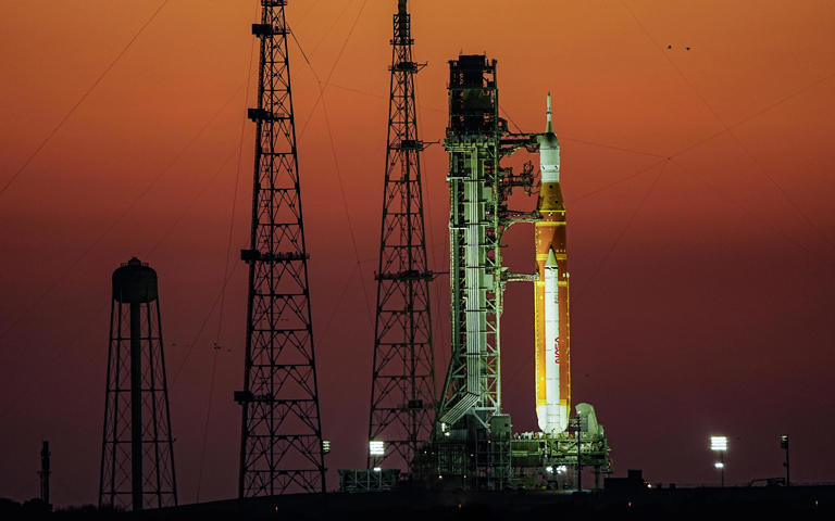 The sun rises over Kennedy Space Center and NASA&rsquo;s Space Launch System vehicle Artemis II March 24, 2026. Craig Bailey, FLORIDA TODAY via USA TODAY NETWORK