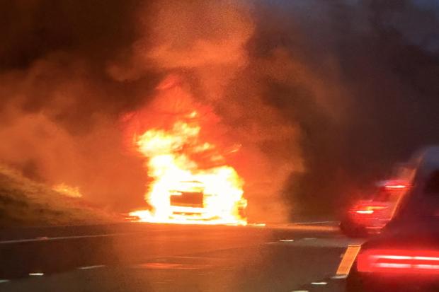 Three fire engines called after car bursts into flames on motorway