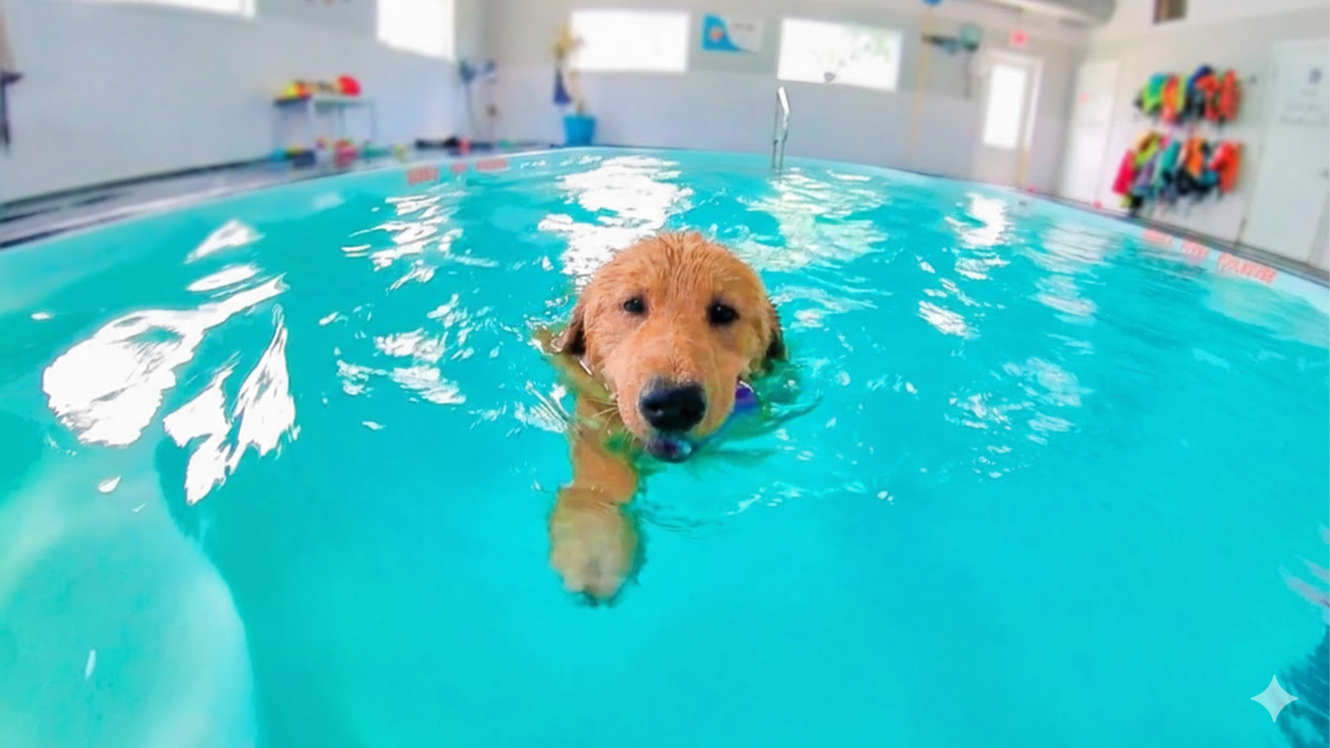 My dog swimming in his own pool