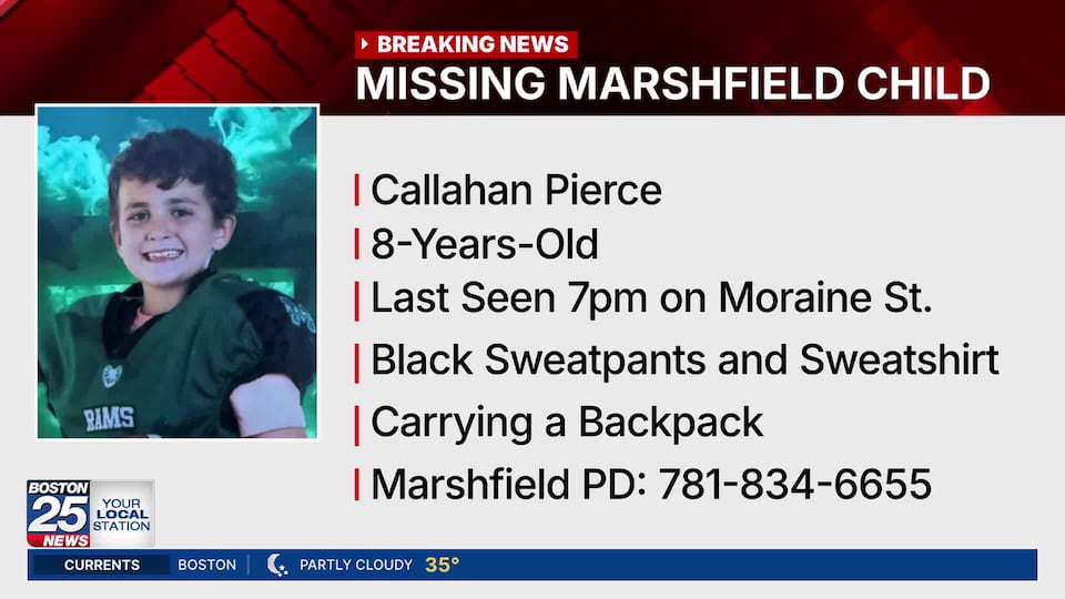 The search continues for a missing 8-year-old boy from Marshfield