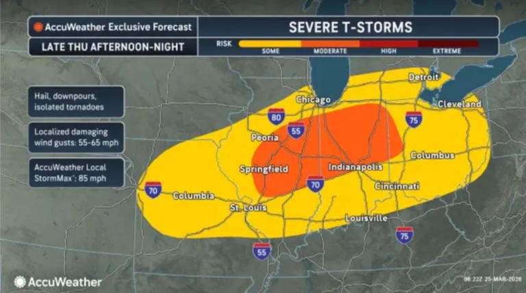 Map shows states in path of tornado threat