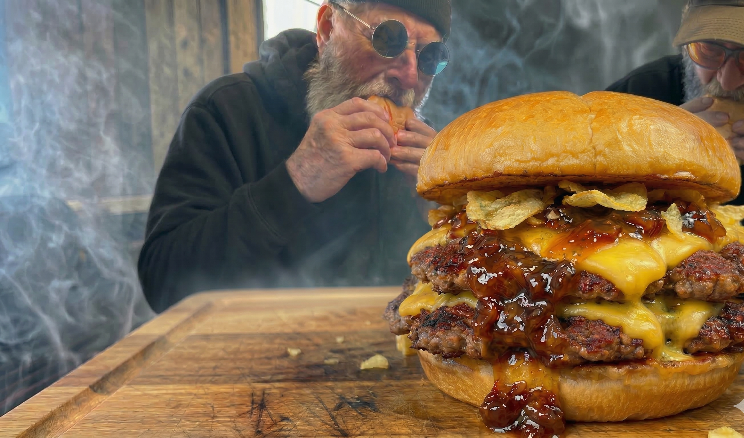 The boys are hungry. Then the smashburgers finally got built
