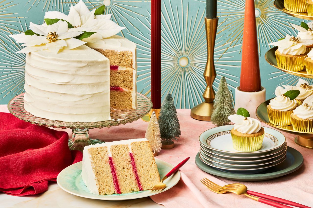 Southern Living Brown Butter Cake baked as a layer cake and cupcakes