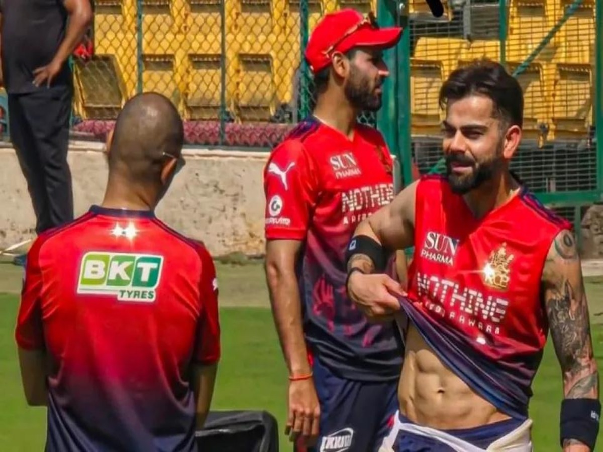 Virat Kohli's stunning fitness level! RCB star flexes his abs during ...