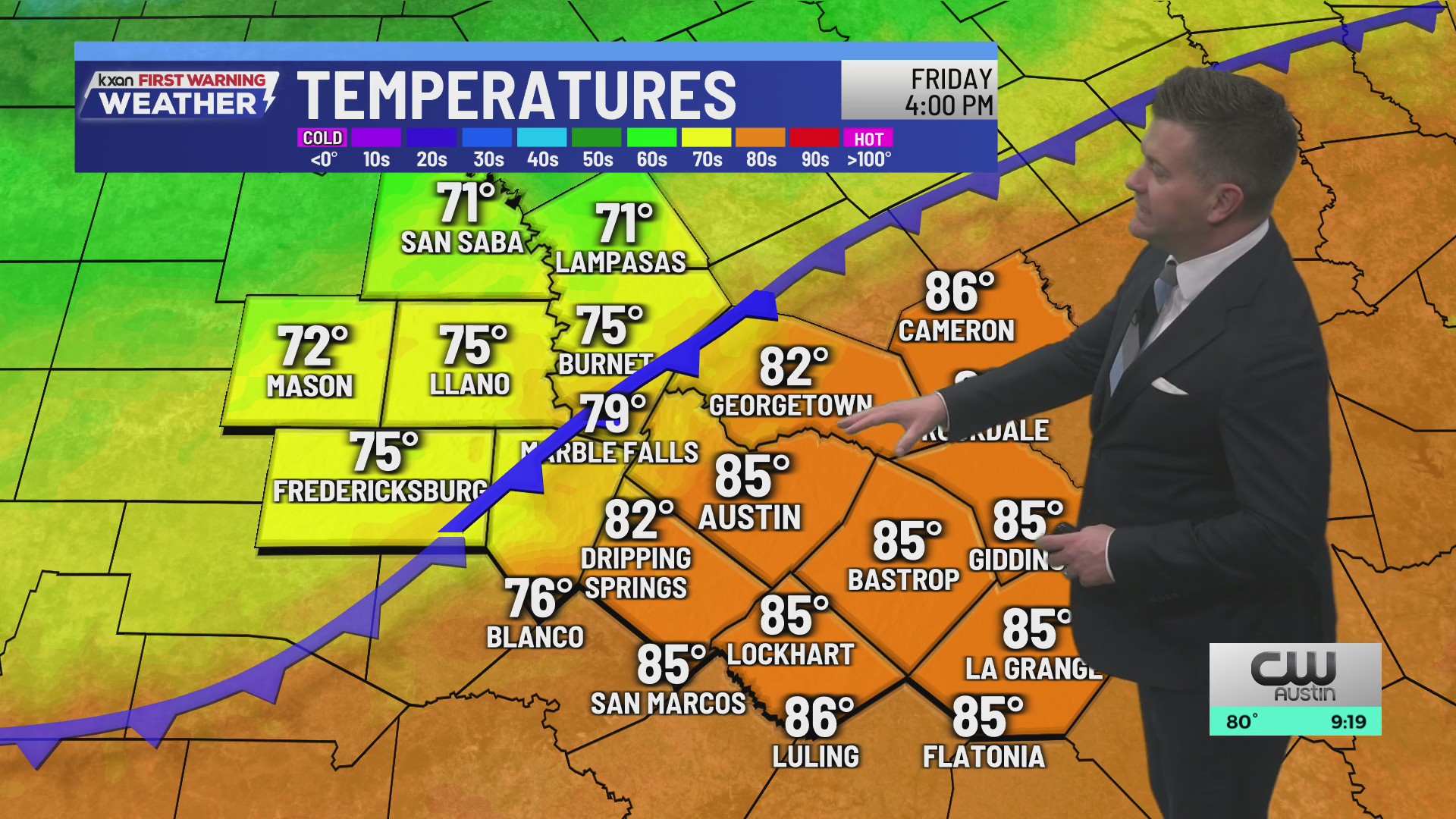 Still warm, but a gusty cold front arrives later on Friday | KXAN ...