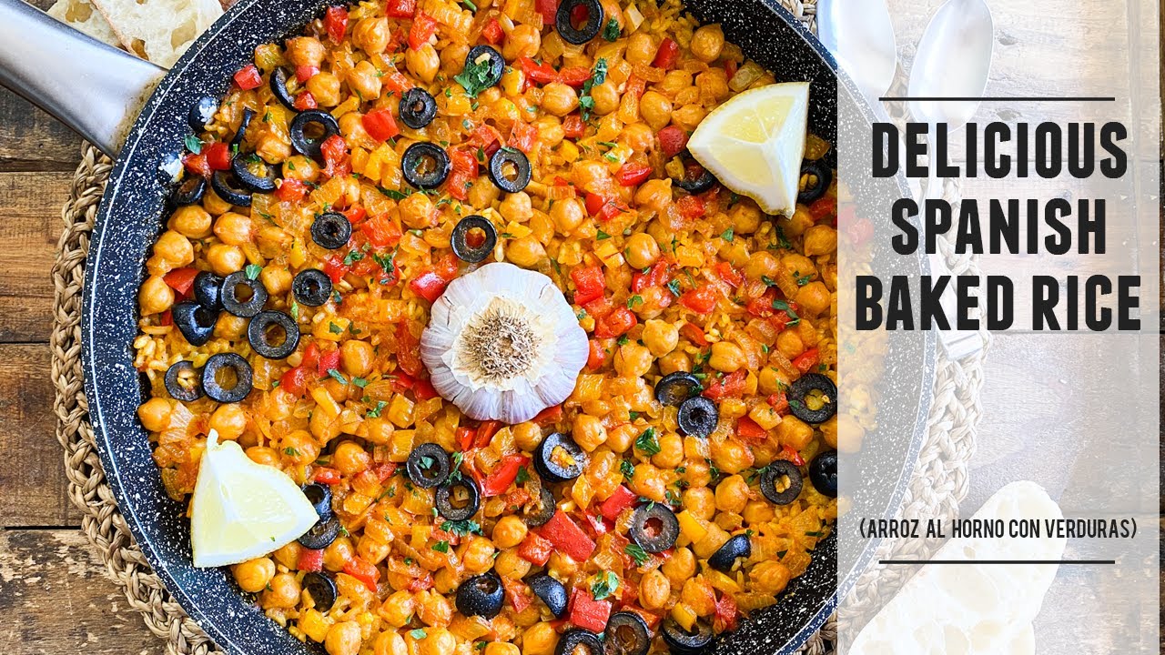 Spanish baked rice with vegetables in one pan