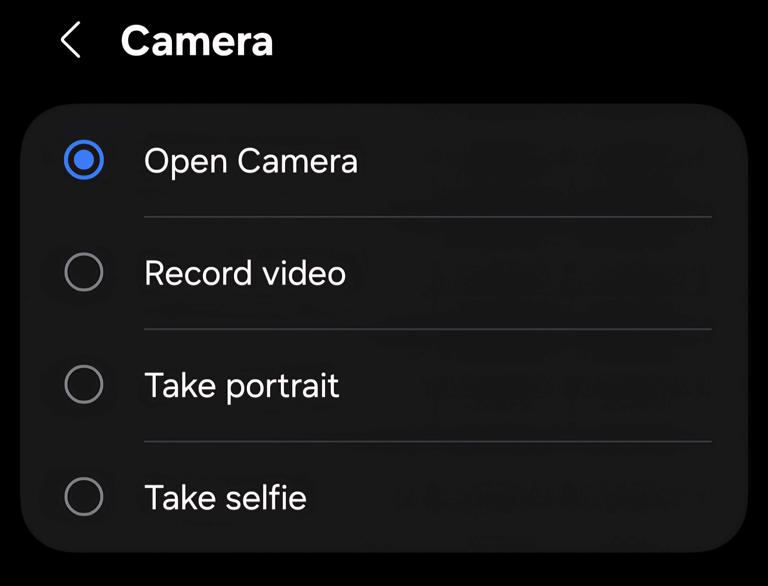 Selecting which camera feature opens up when opening the camera using the side buttons on Android.