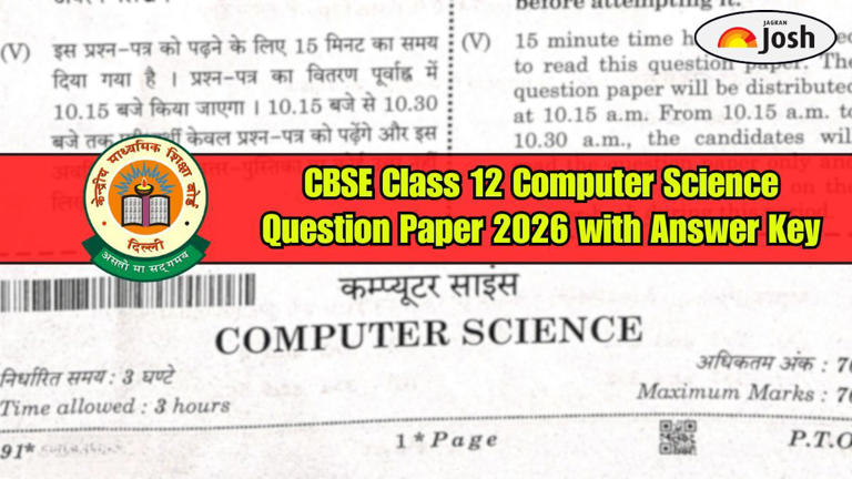 CBSE class 12 computer science question paper 2026 with answer key ...