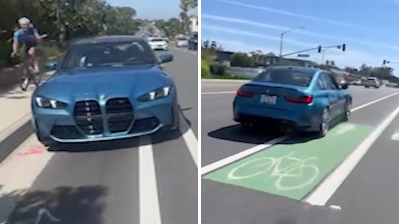 BMW driver nearly hits cyclists during apparent road rage incident in ...