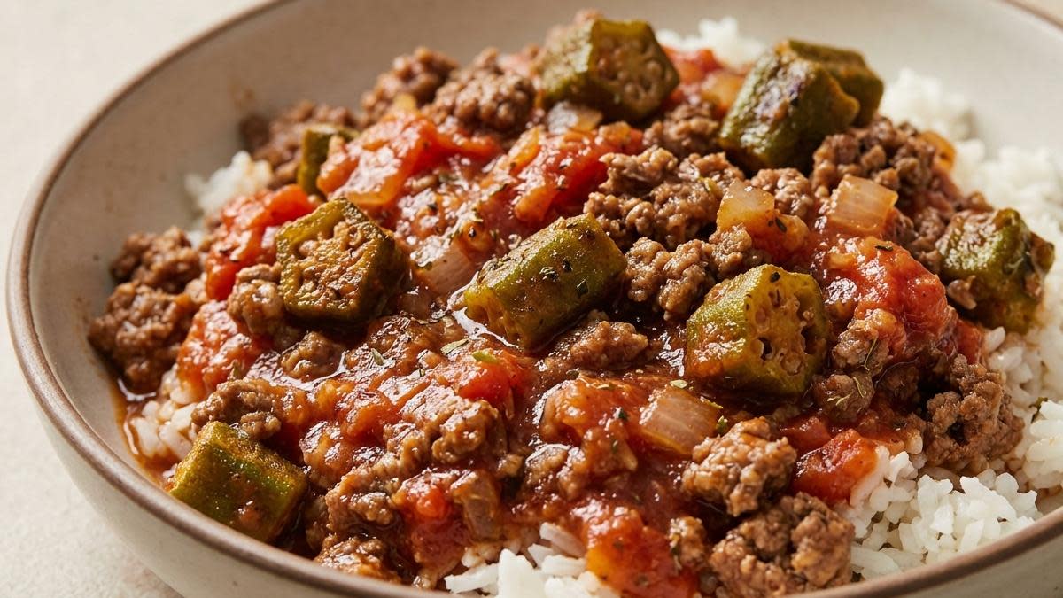 Ground beef and okra tomato skillet