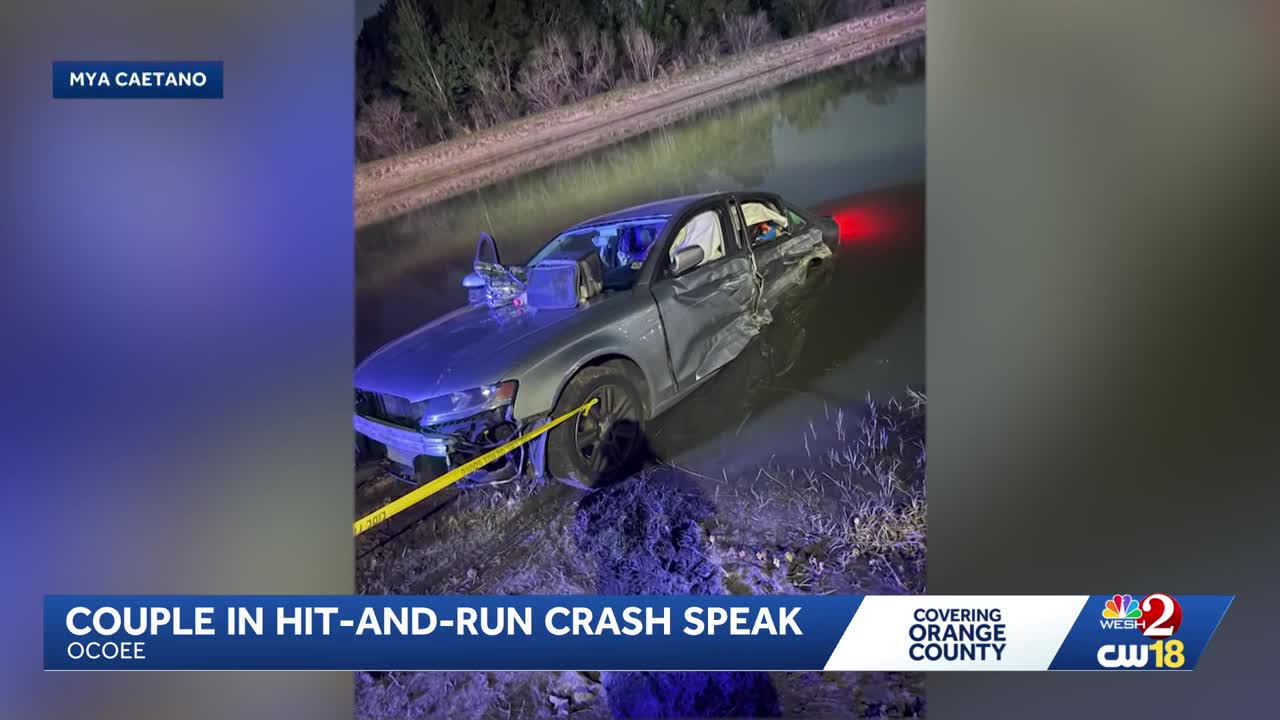 Couple survives crash into pond after hit-and-run driver flees in ...