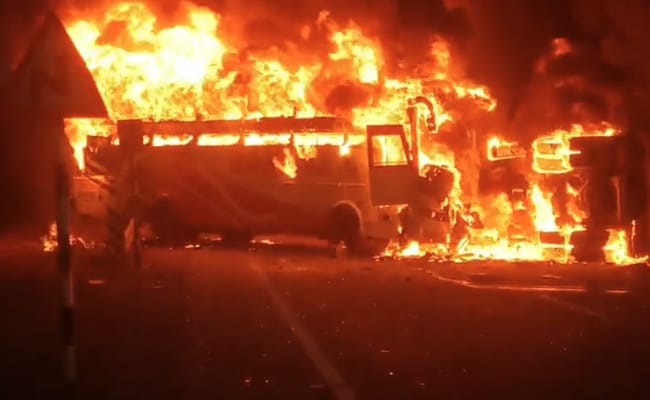 8 dead after bus collided with lorry and caught fire in Andhra Pradesh