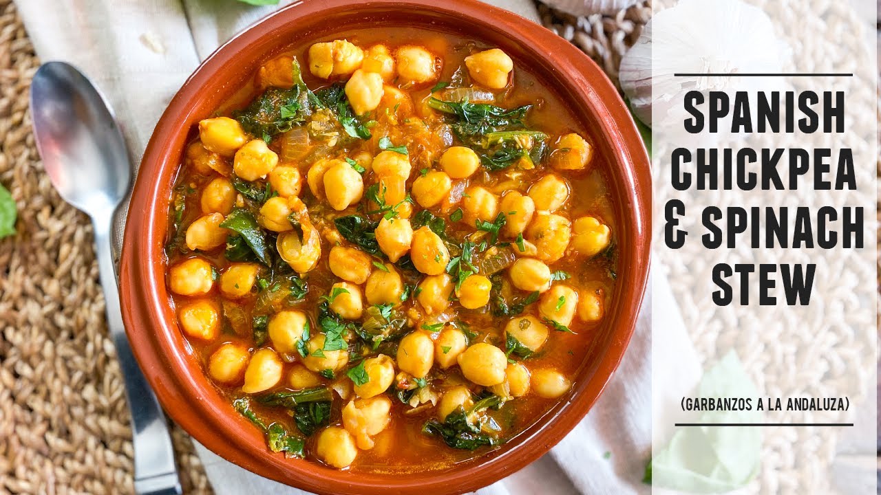 Spanish chickpea spinach stew with rich flavor