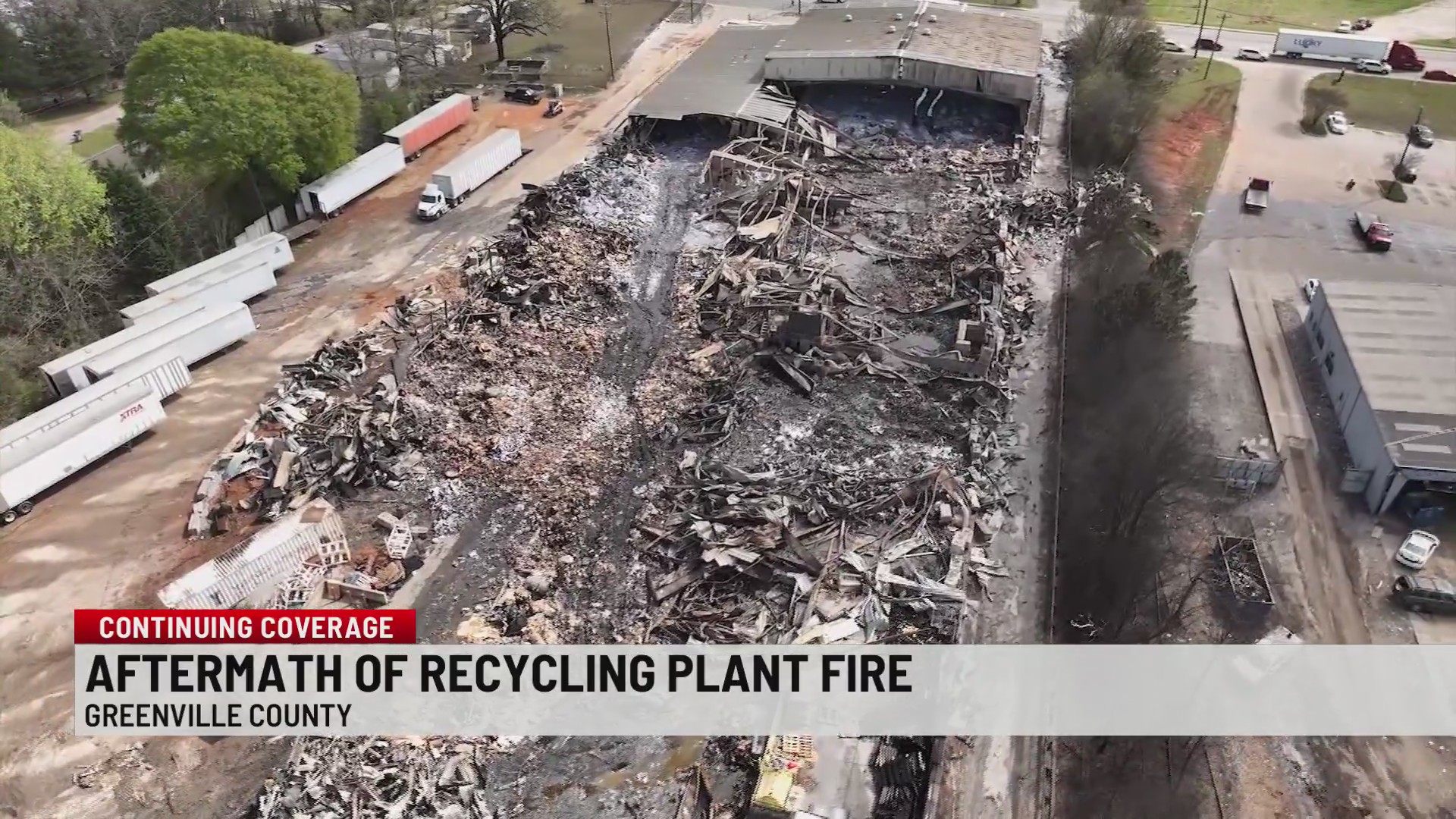 Aftermath of recycling facility fire in Greenville Co.