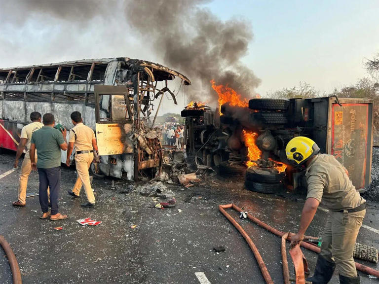 Andhra Pradesh bus accident: At least 13 dead after bus–lorry collision ...