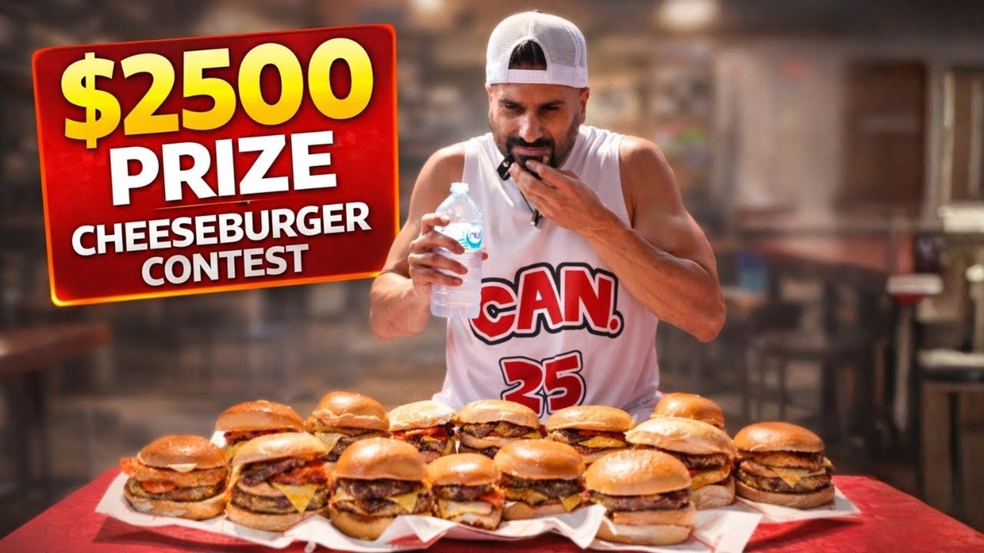 Competitive eater attempts to win $2500 in a burger eating contest