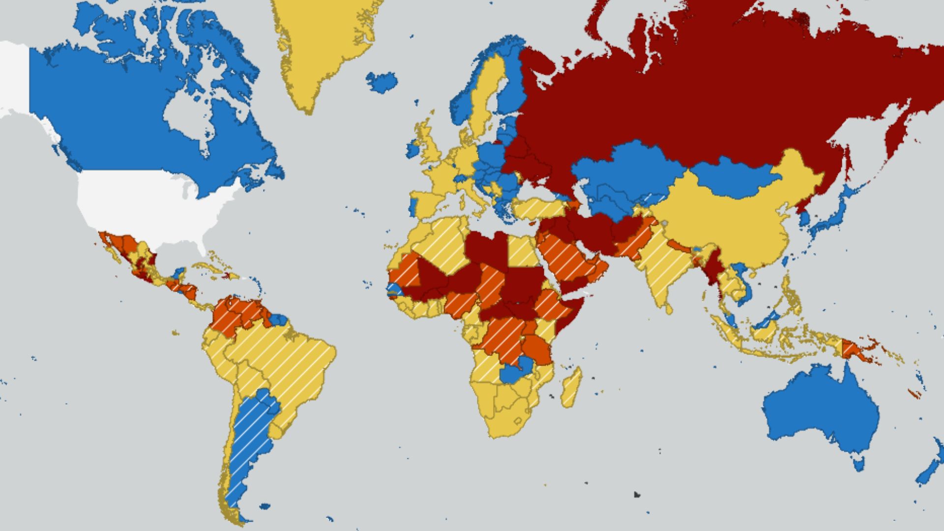 Map shows most dangerous countries for Americans in April 2026<br><br>