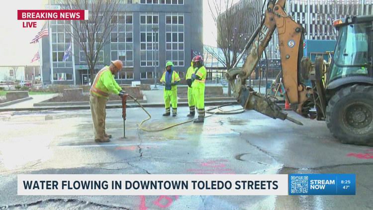City crews respond to water main break flooding downtown streets