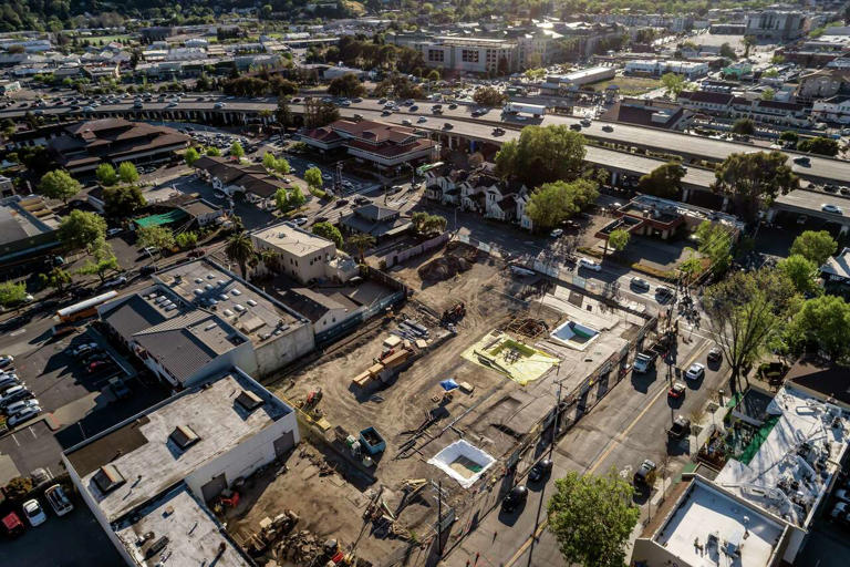 The construction is underway at 930 Irwin St. in San Rafael. The site is slated for demolition and replacement with a new, higher tower. (Carlos Avila Gonzalez/S.F. Chronicle)