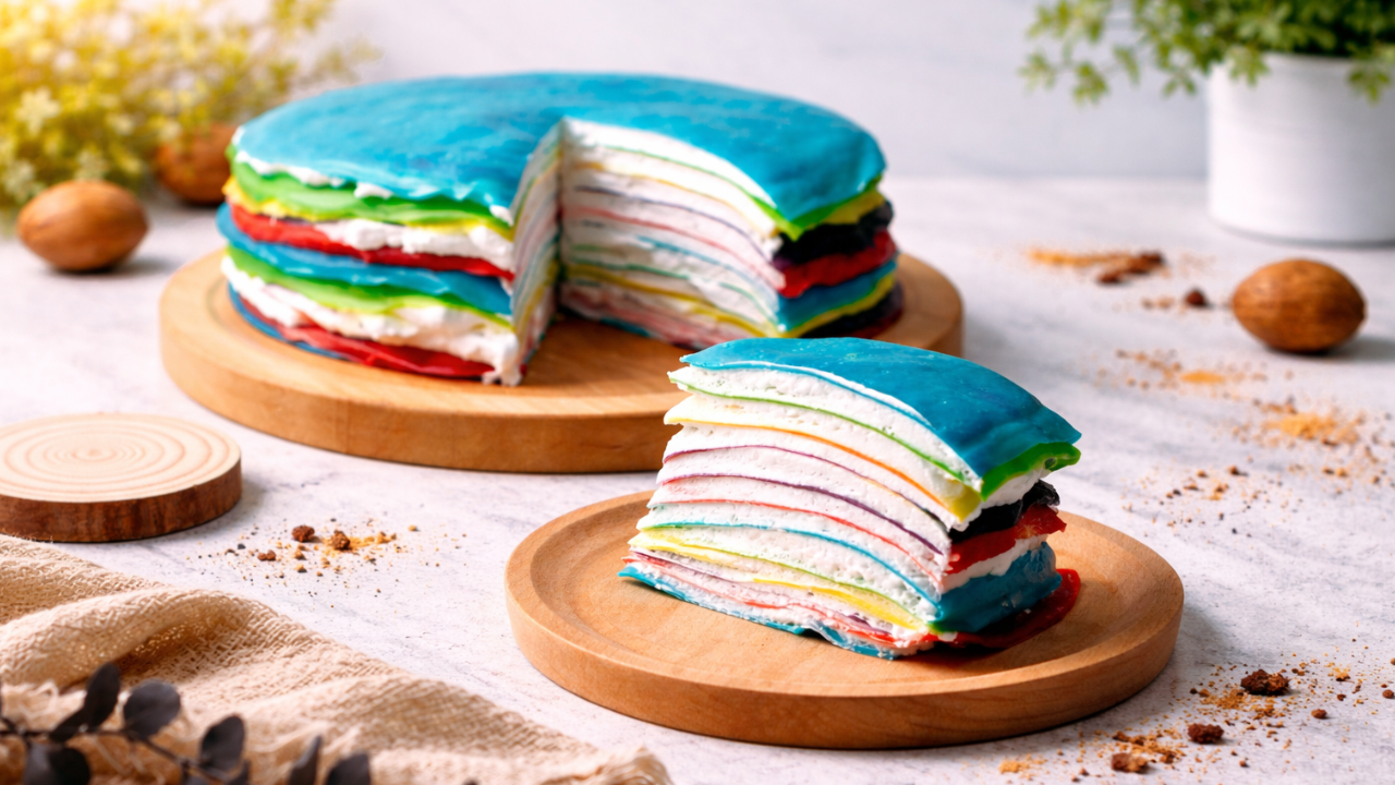 How to make rainbow crepe layer cake