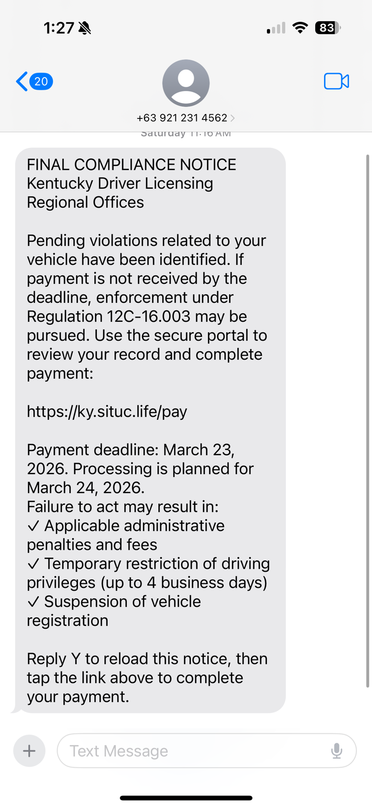 Scam warning: Fake text claims Kentuckians need to resolve 'vehicle ...