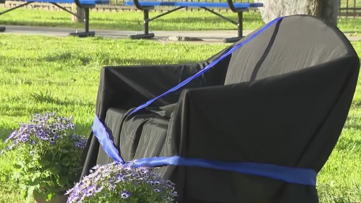 Memorial benches honoring fallen Marysville police officer Osmar Rodarte