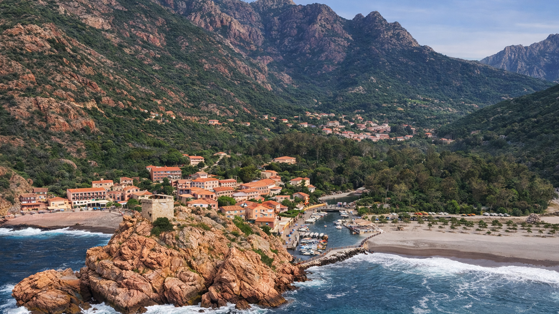 Mountains force this town into a tight coastal space
