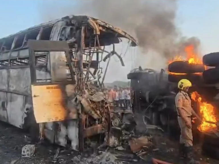 Andhra Pradesh bus accident: 13 killed in bus fire after collision with ...