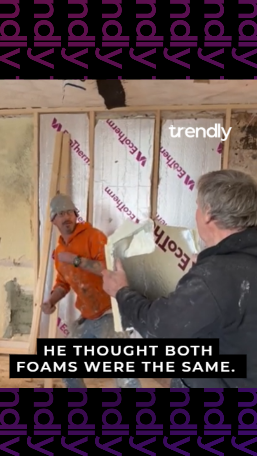 Worker strikes foam until hidden solid slab causes injury