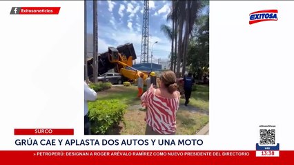 Grave accidente en Surco: grúa cae y aplasta dos autos y una moto