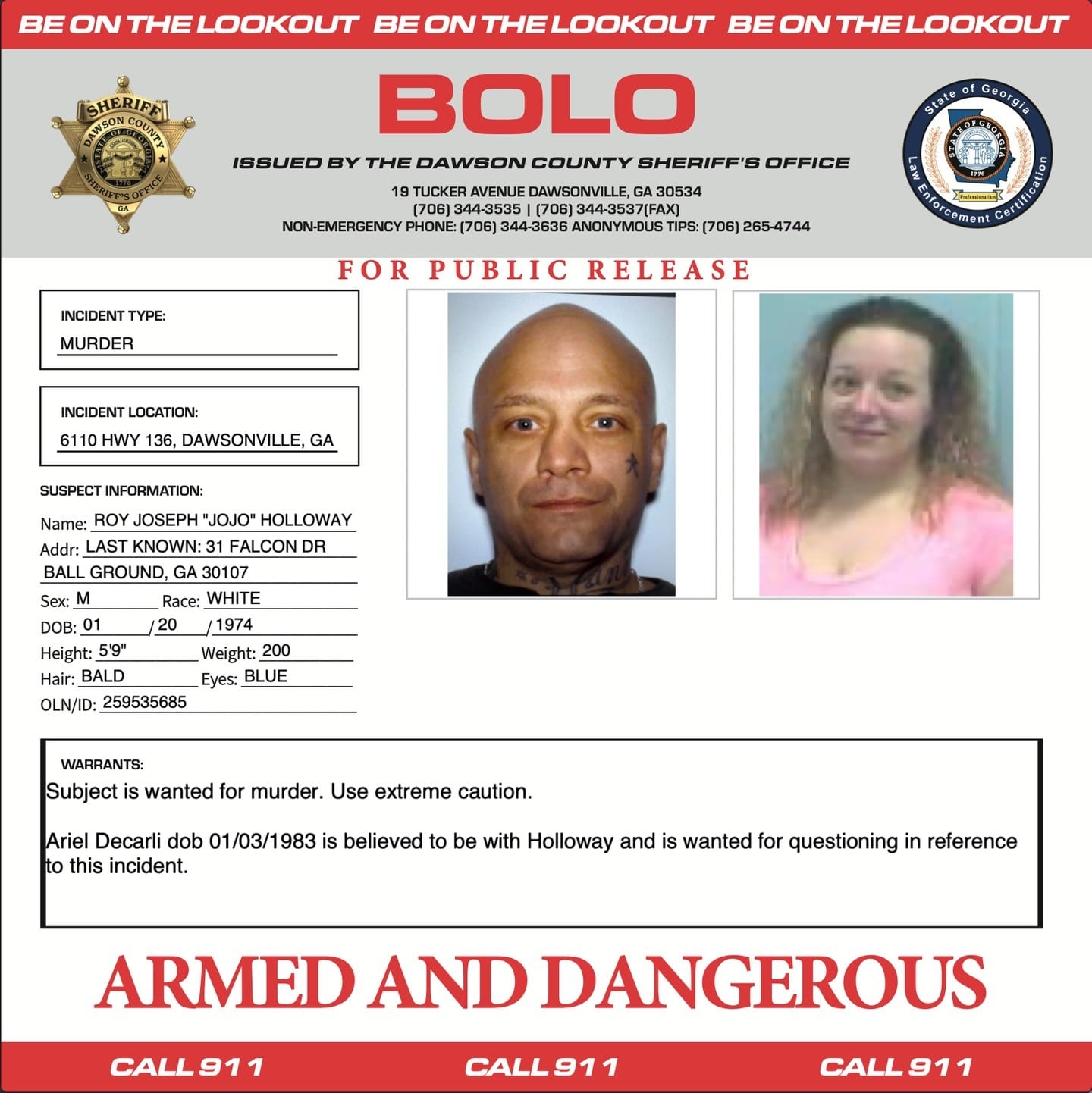 Georgia shooting victim dies; suspect considered armed and dangerous