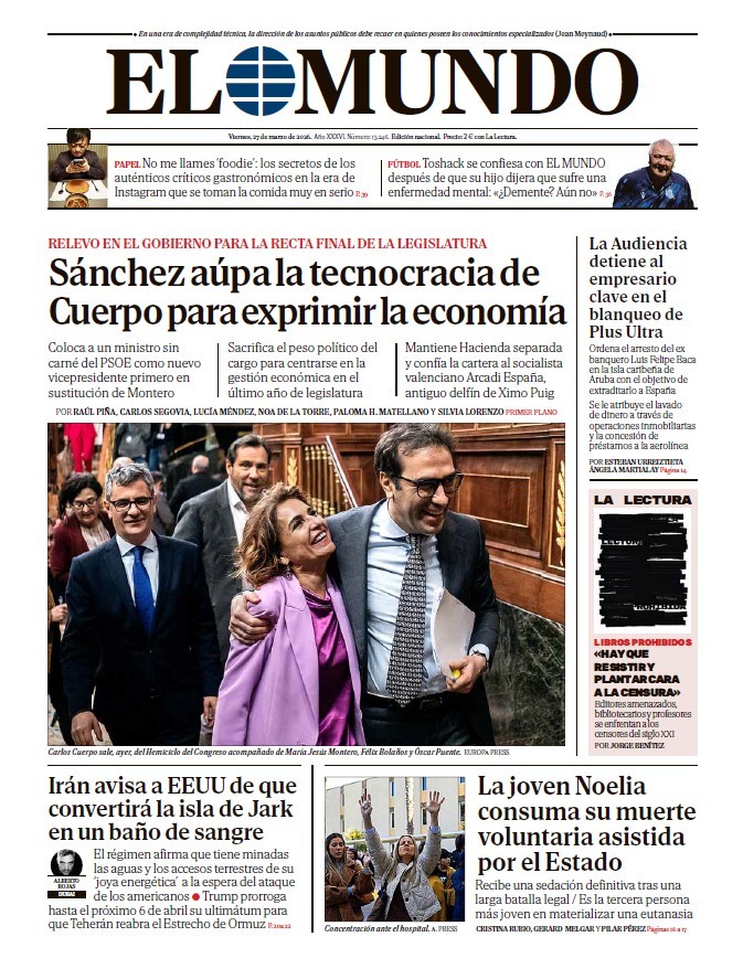 Portada de El Mundo del viernes 27 de marzo de 2026