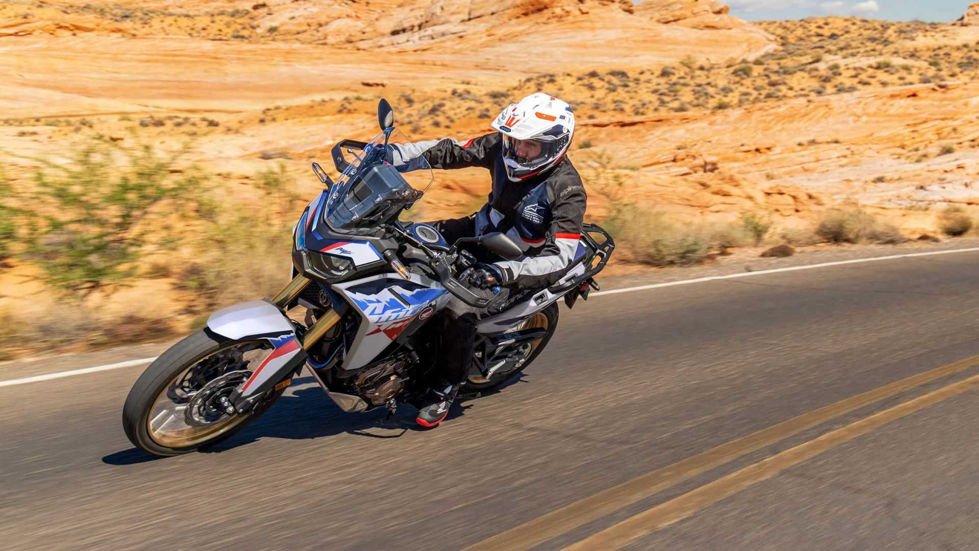 2026 Honda Africa Twin Adventure Sports ES Leaning Into A Curve
