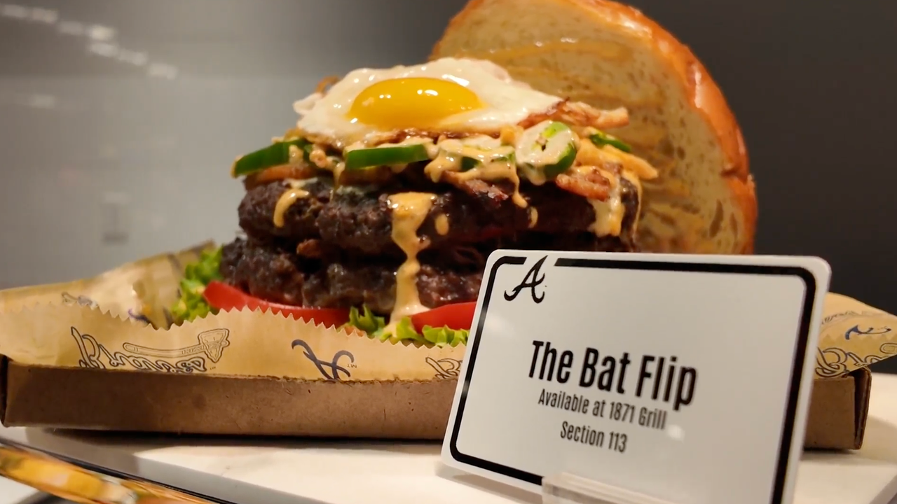 Taste testing the Braves’ 3-pound bat flip burger and new menu items at ...