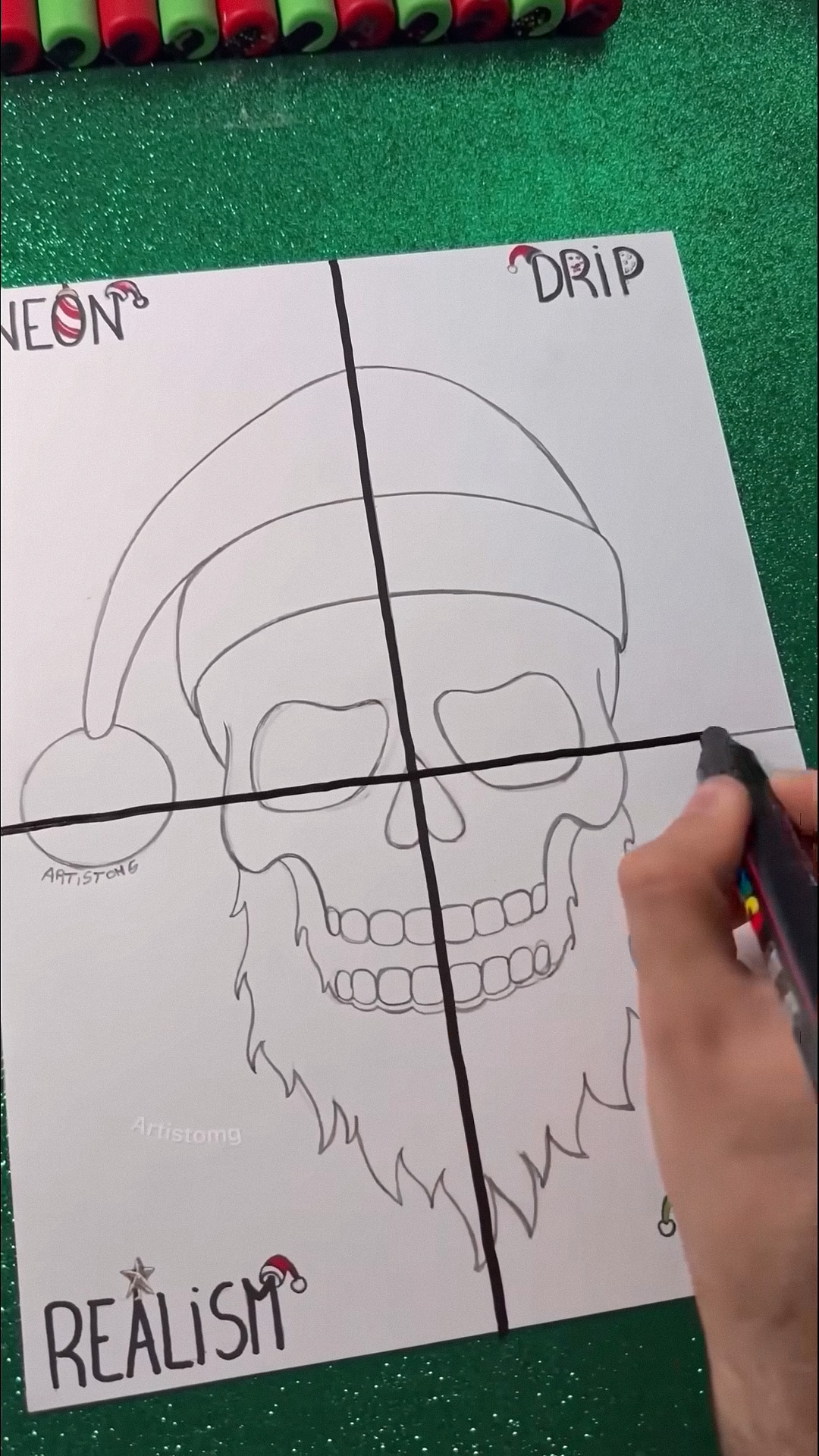 Watch the process of drawing a skull in different art styles