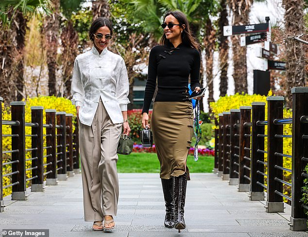 Mundt (left) with Alexandra Leclerc, wife of Ferrari star Charles, in Shanghai this month