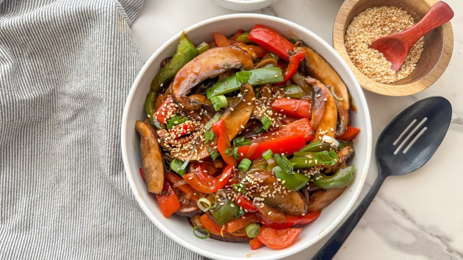 Vegan pepper portobello steak and rice recipe