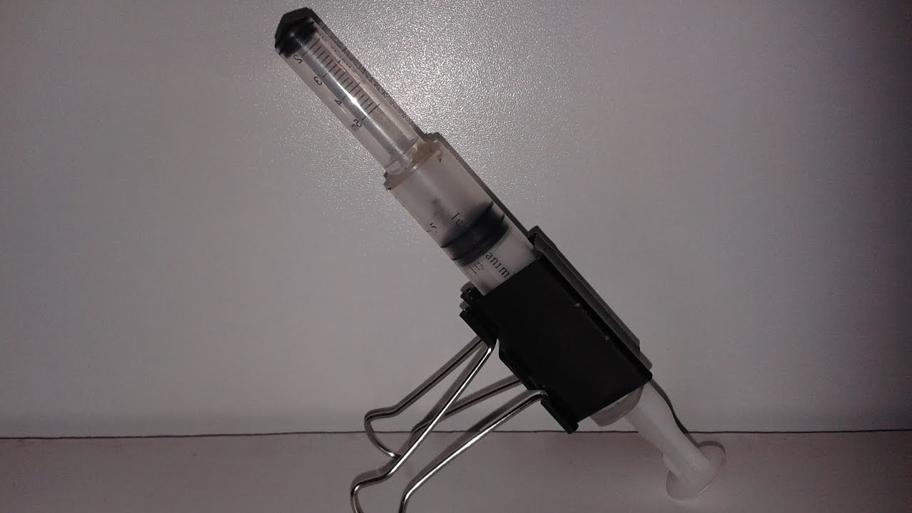 DIY syringe launcher: Easy toy craft with binder clip trigger!