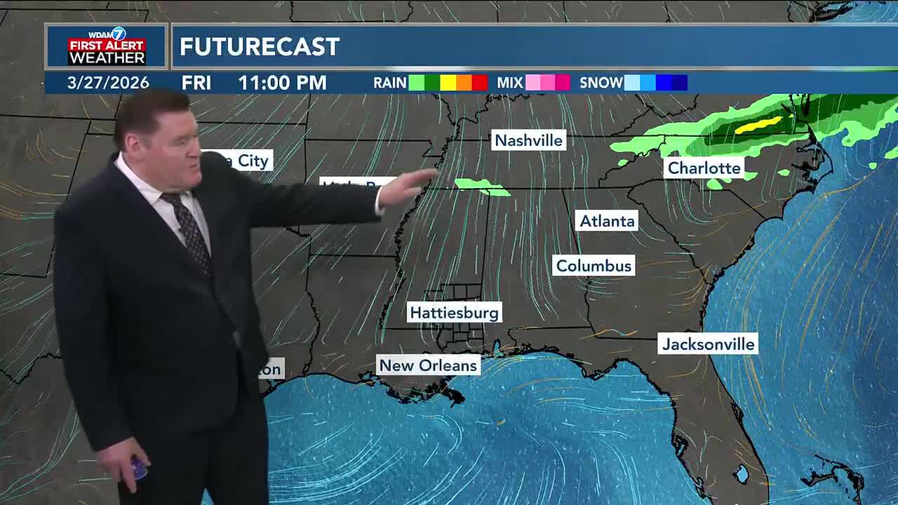 A cold front moves through late Friday