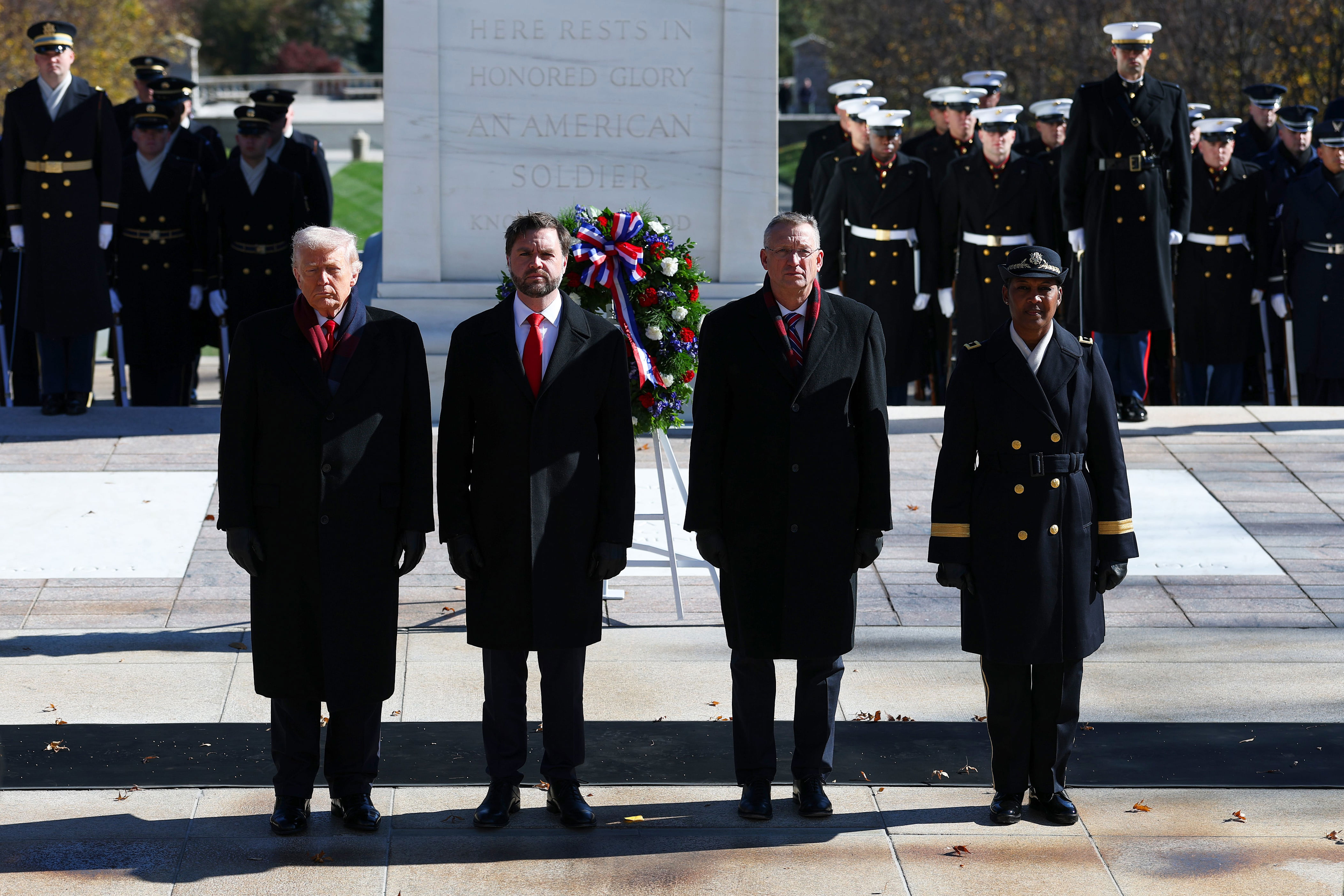 Donald Trump did appear with Gen. Antoinette Gant in Arlington National Cemetery in November 2025, albeit not right next to her. / Anna Moneymaker / Getty Images