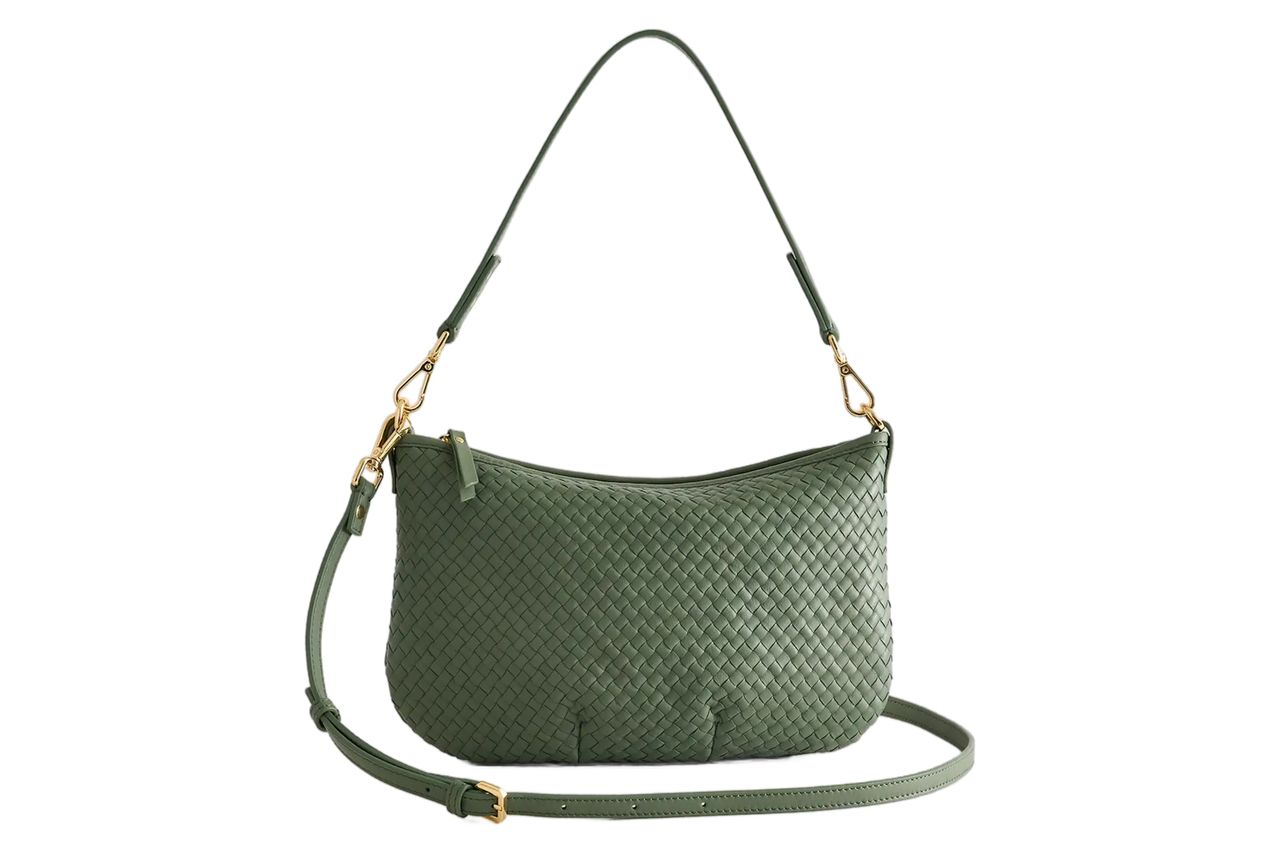 Italian Handwoven Leather Mini Shoulder Bag in Sage