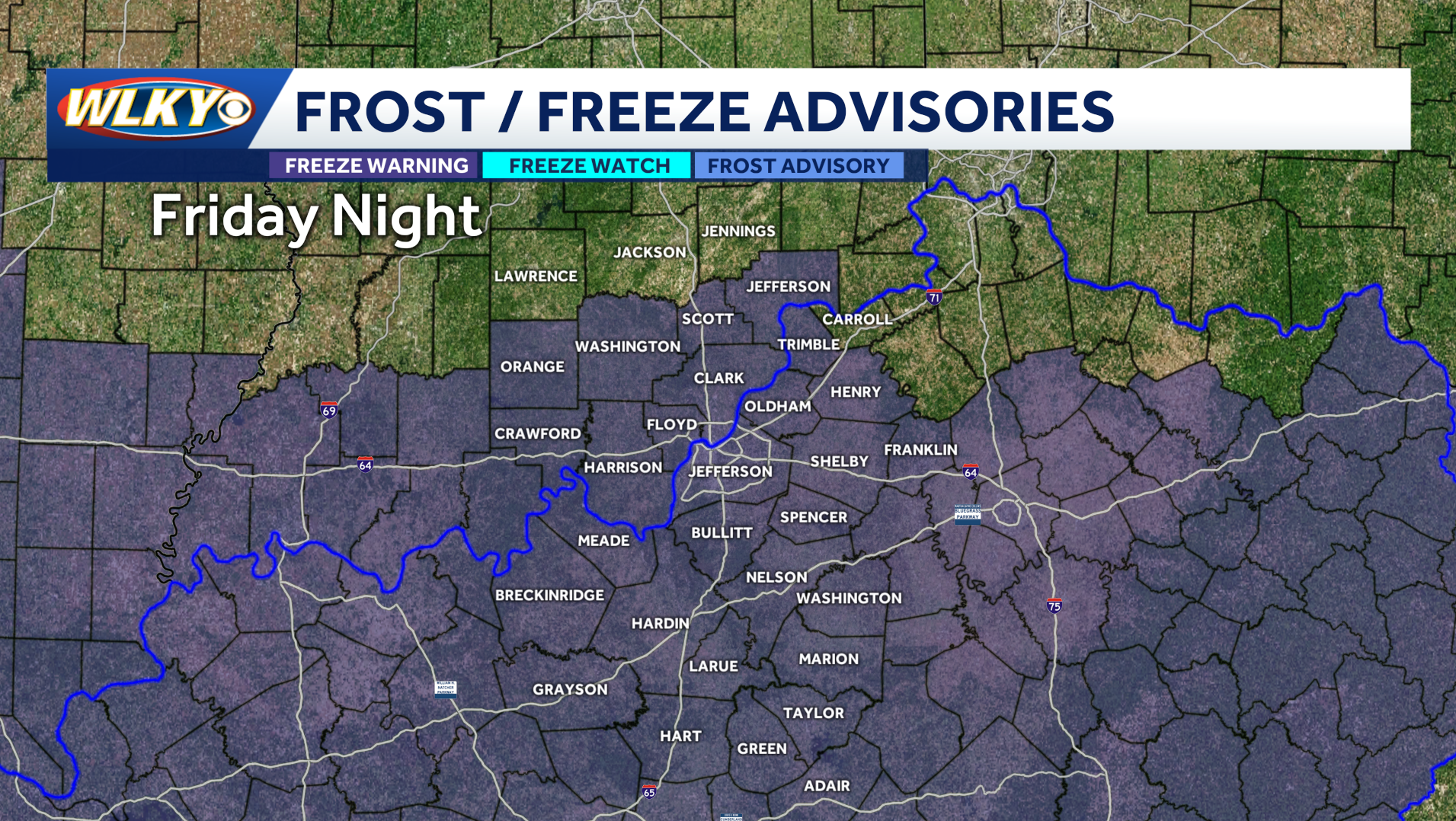 Freeze warning issued for Friday night in Louisville area
